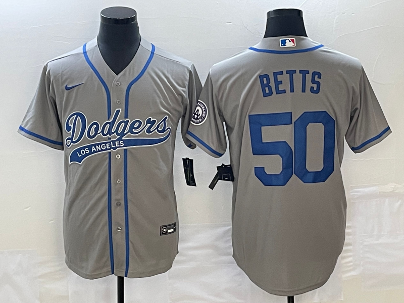 Men’s Los Angeles Dodgers Mookie Betts #50 Gray Jersey Joint Edition