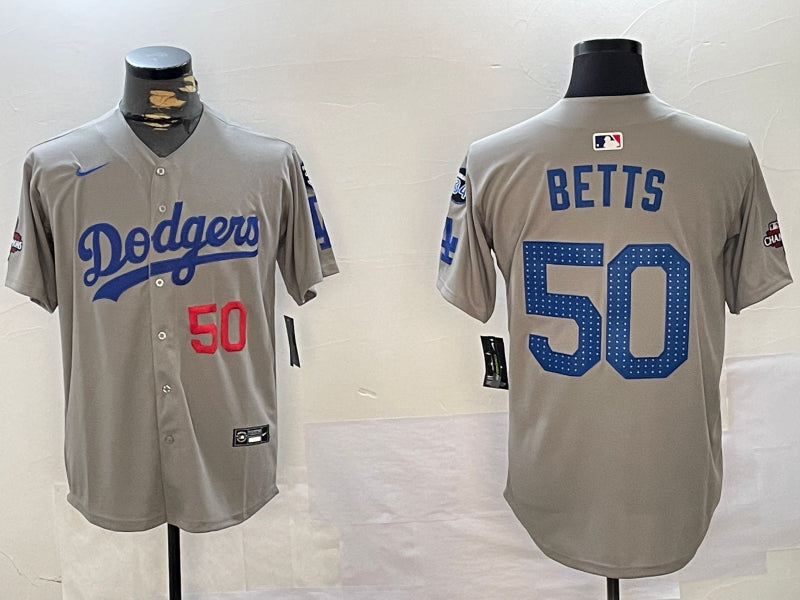 Men’s Los Angeles Dodgers Mookie Betts #50 Gray Jersey