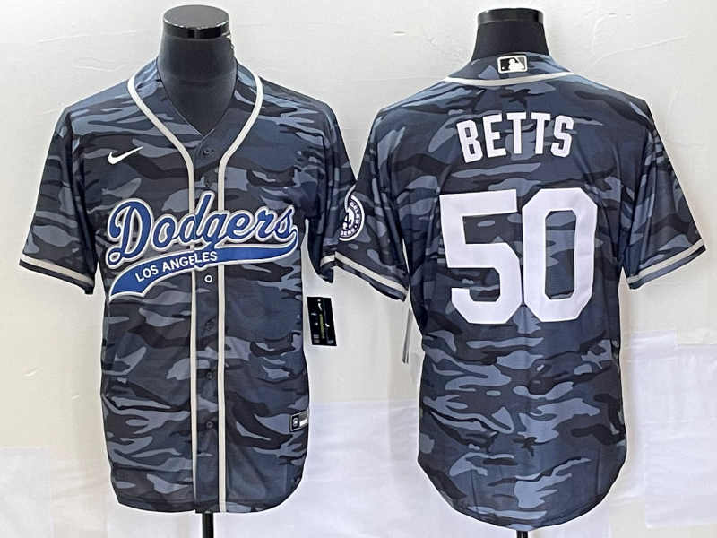 Men’s Los Angeles Dodgers Mookie Betts #50 Grey Camouflage Jersey Joint Edition