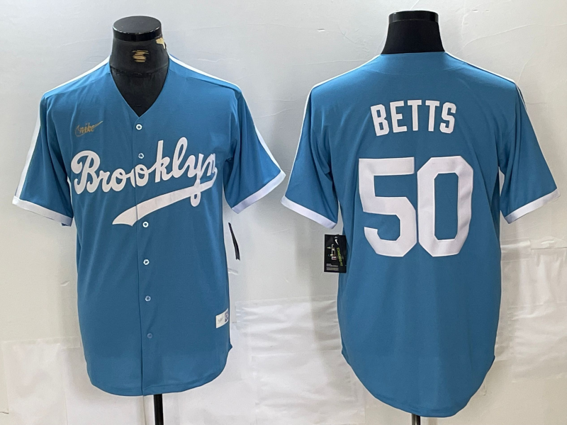Men’s Los Angeles Dodgers Mookie Betts #50 Light Blue Alternate Cooperstown Collection Jersey