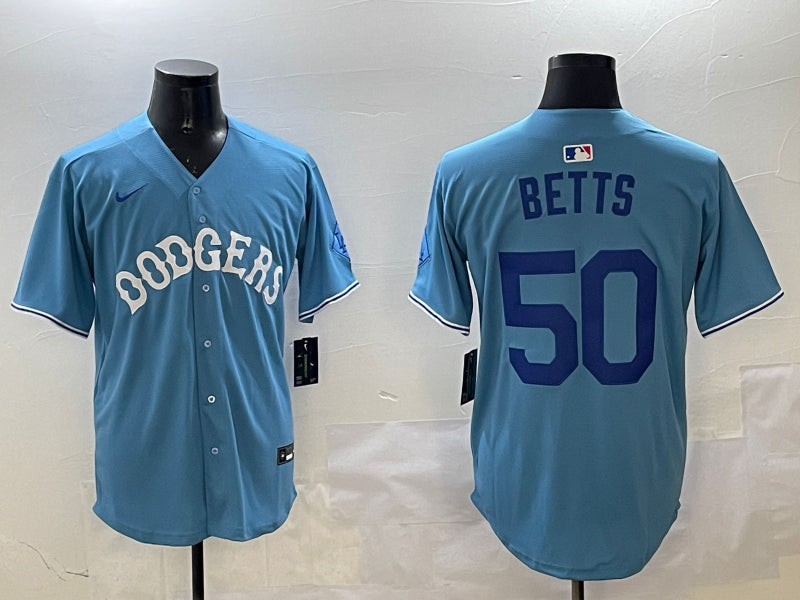 Men’s Los Angeles Dodgers Mookie Betts #50 Light Blue Jersey