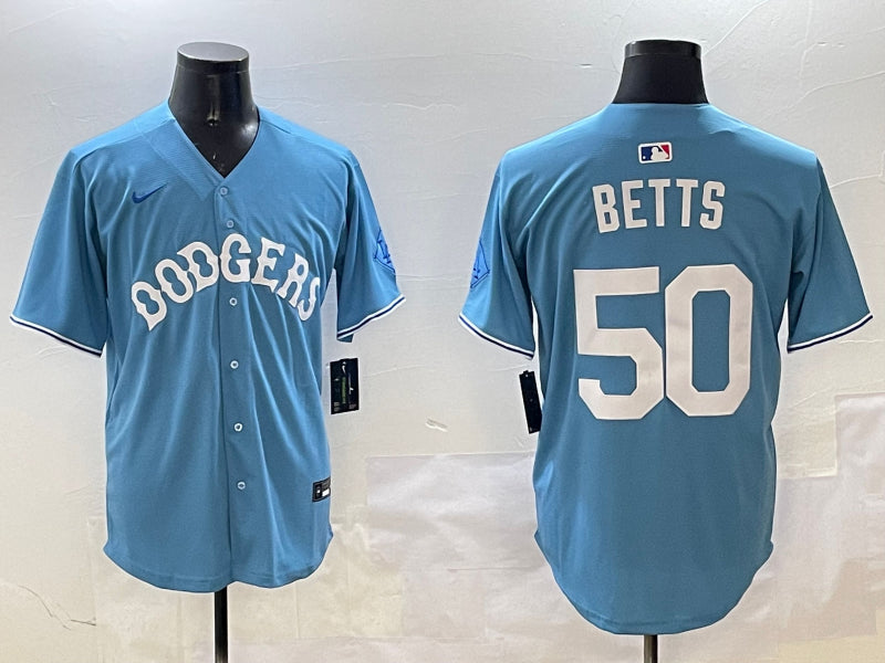 Men’s Los Angeles Dodgers Mookie Betts #50 Light Blue Limited Jersey