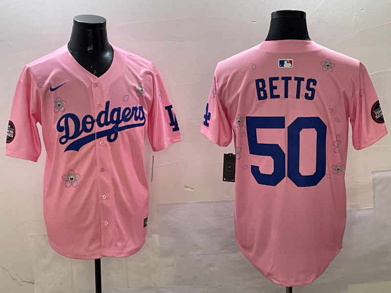 Men’s Los Angeles Dodgers Mookie Betts #50 Pink Alternate Jersey