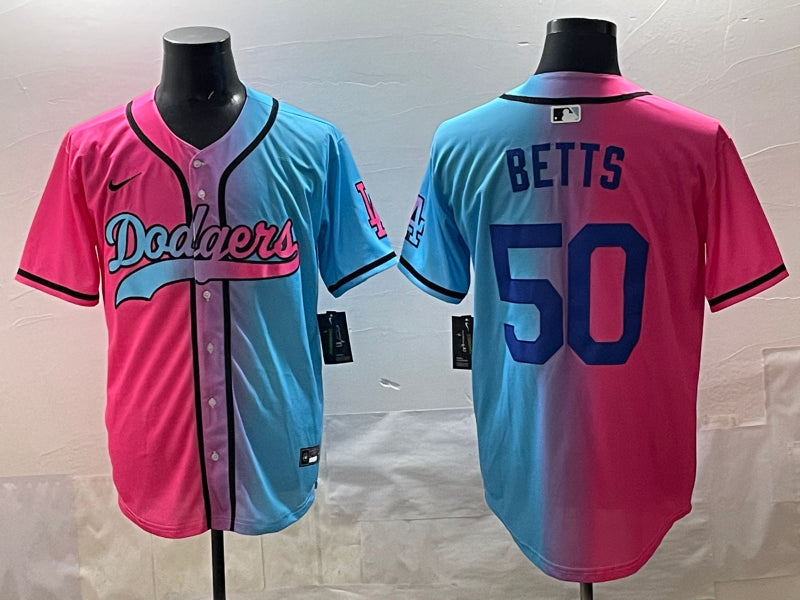 Men’s Los Angeles Dodgers Mookie Betts #50 Pink/Blue Jersey