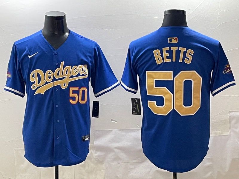Men’s Los Angeles Dodgers Mookie Betts #50 Royal 2025 Gold Collection Limited Jersey