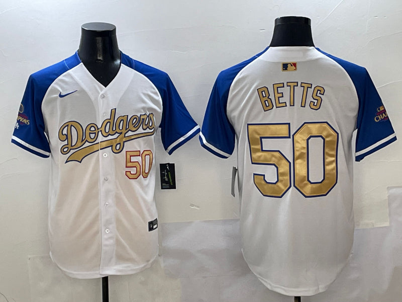 Men’s Los Angeles Dodgers Mookie Betts #50 White 2025 Gold Collection Jersey