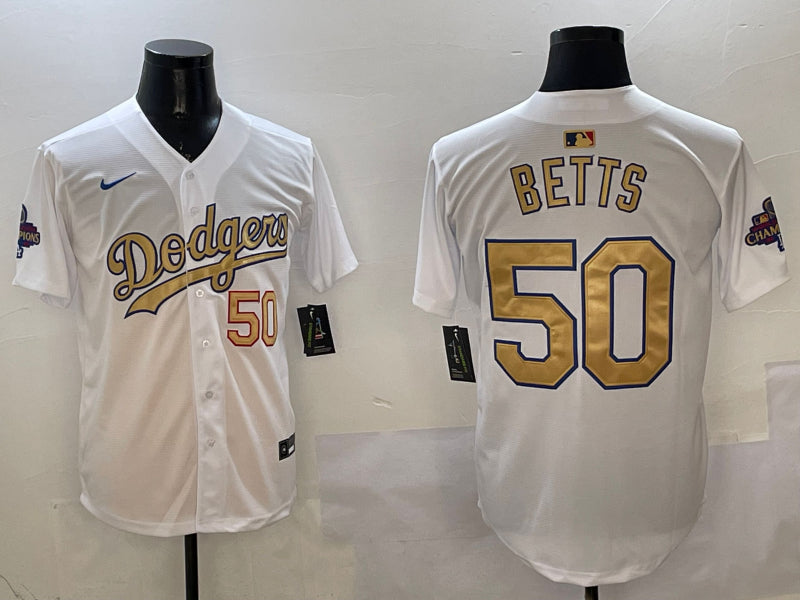 Men’s Los Angeles Dodgers Mookie Betts #50 White 2025 Gold Collection Limited Jersey