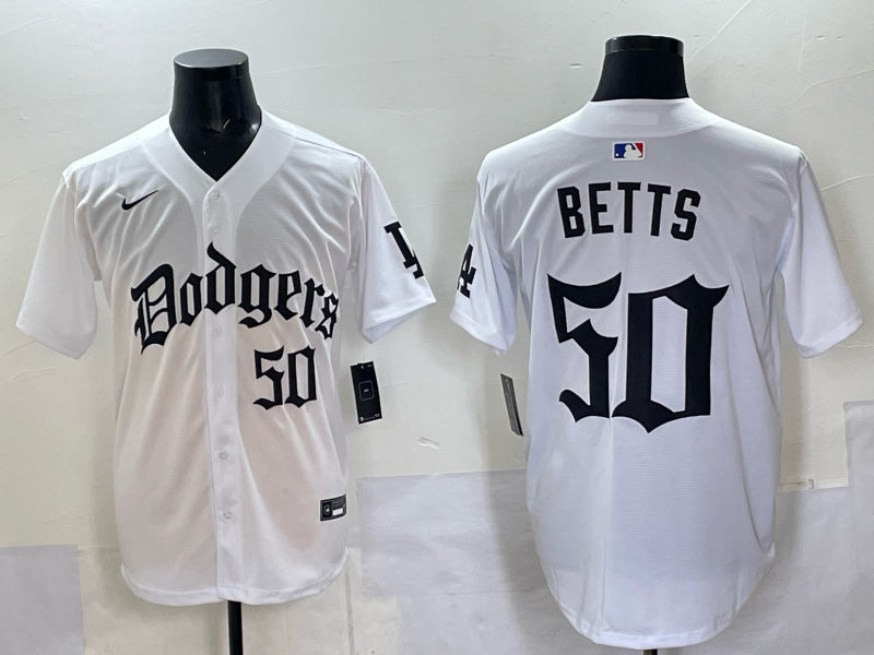Men’s Los Angeles Dodgers Mookie Betts #50 White Alternate Jersey