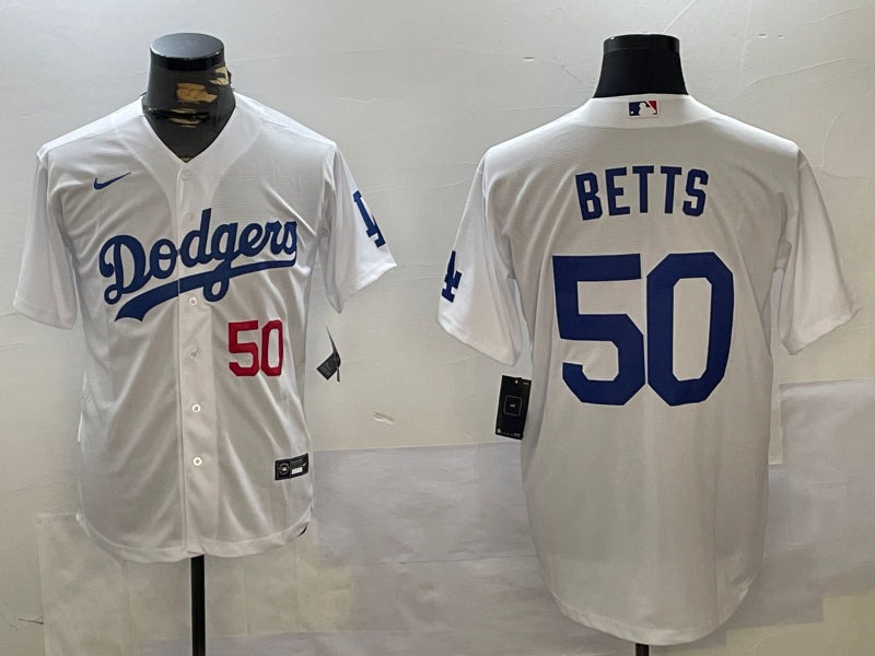 Men’s Los Angeles Dodgers Mookie Betts #50 White Jersey
