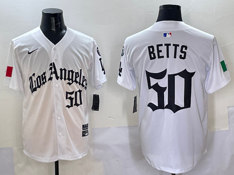 Men’s Los Angeles Dodgers Mookie Betts #50 White Jersey