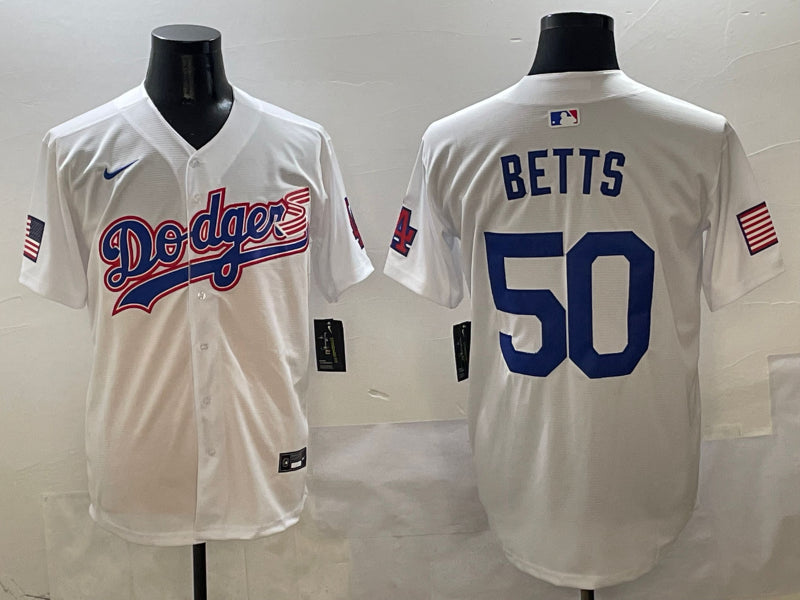 Men’s Los Angeles Dodgers Mookie Betts #50 White Jersey