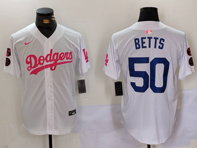 Men’s Los Angeles Dodgers Mookie Betts #50 White Limited Jersey