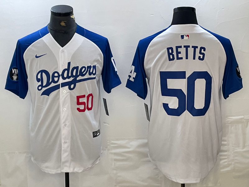 Men’s Los Angeles Dodgers Mookie Betts #50 White Limited Jersey