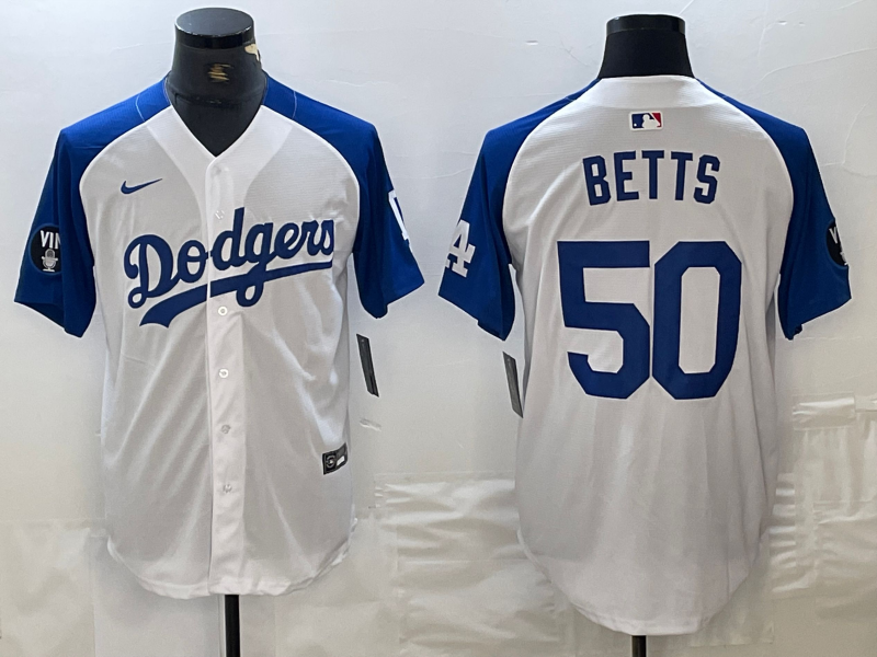 Men’s Los Angeles Dodgers Mookie Betts #50 White Limited Jersey