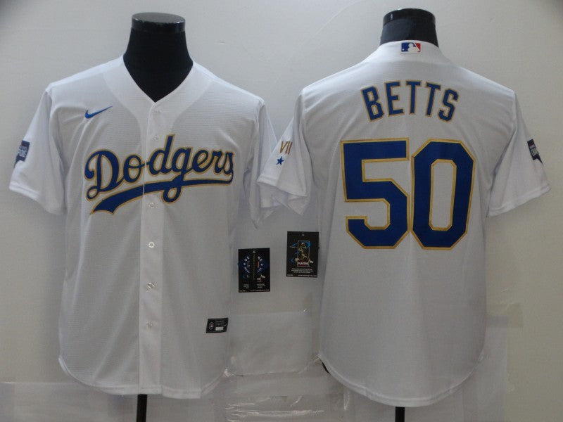 Men’s Los Angeles Dodgers Mookie Betts #50 White Stitched Jersey