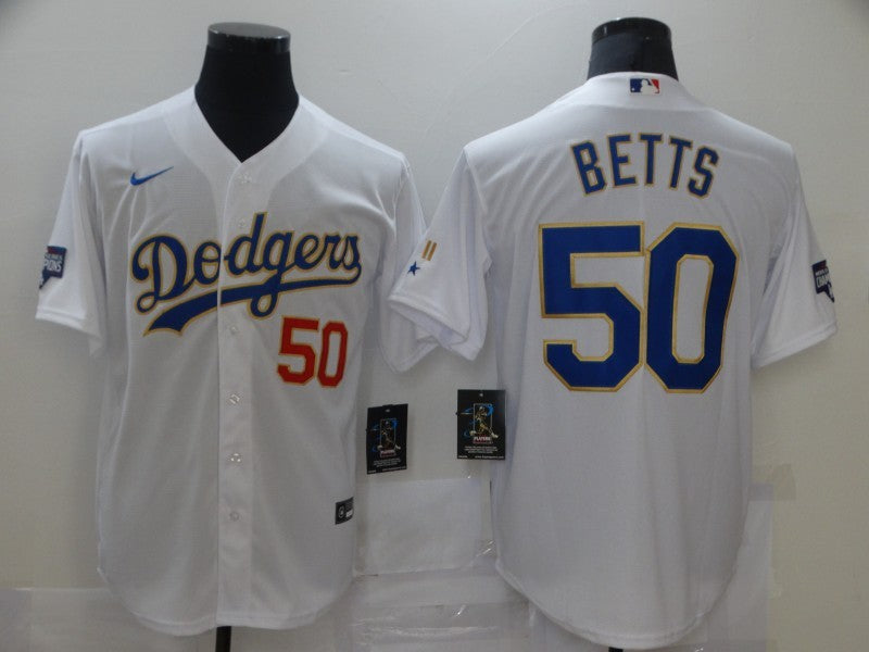 Men’s Los Angeles Dodgers Mookie Betts #50 White Stitched Jersey