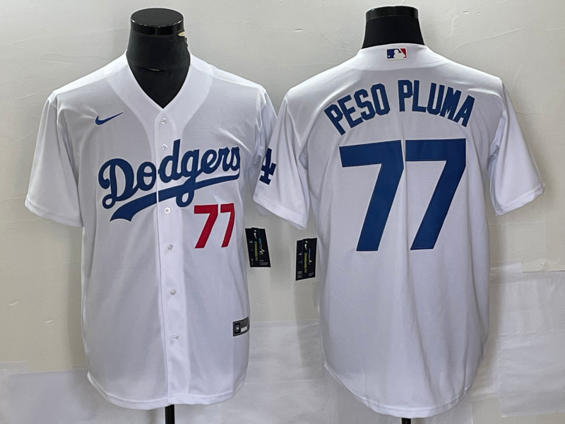 Men’s Los Angeles Dodgers Peso Pluma #77 White Jersey