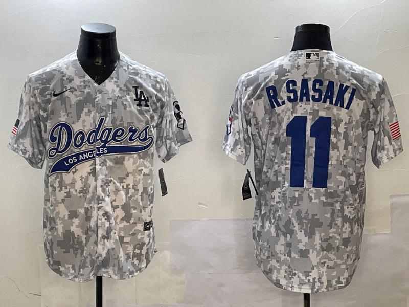 Men’s Los Angeles Dodgers Roki Sasaki #11 Arctic Camo 2024 Salute to Service Limited Jersey