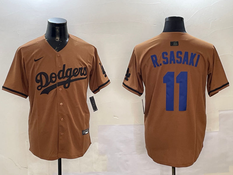 Men’s Los Angeles Dodgers Roki Sasaki #11 Brown Jersey