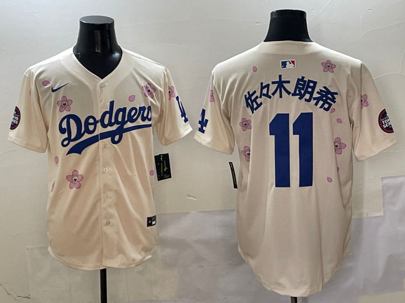 Men’s Los Angeles Dodgers Roki Sasaki #11 Cream Jersey