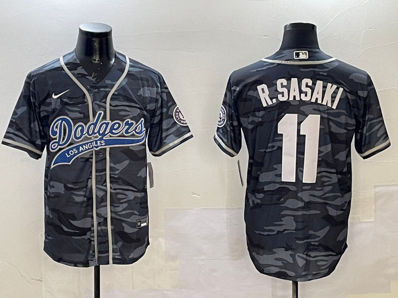 Men’s Los Angeles Dodgers Roki Sasaki #11 Grey Camouflage Jersey