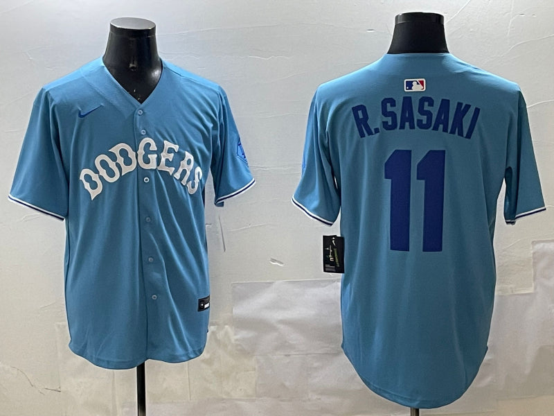 Men’s Los Angeles Dodgers Roki Sasaki #11 Light Blue Jersey