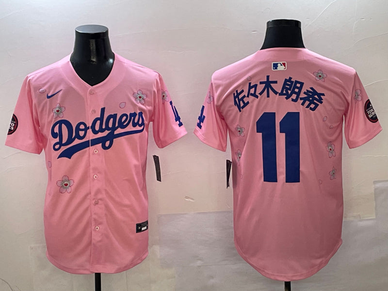 Men’s Los Angeles Dodgers Roki Sasaki #11 Pink Jersey