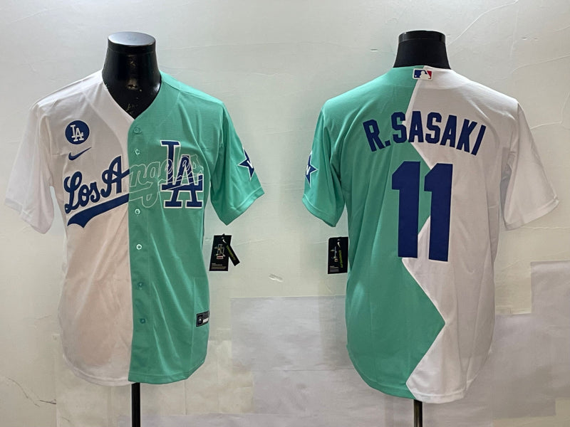 Men’s Los Angeles Dodgers Roki Sasaki #11 White/Green Jersey