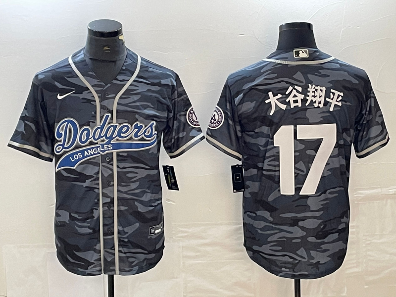 Men’s Los Angeles Dodgers Shohei Ohtani #17 Grey Camouflage Jersey Joint Edition