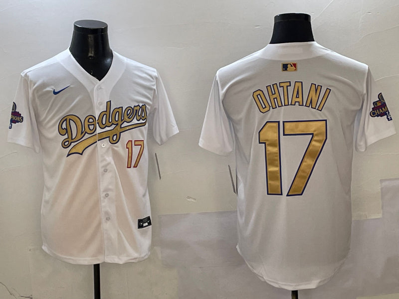 Men’s Los Angeles Dodgers Shohei Ohtani #17 White 2025 Gold Collection Limited Jersey