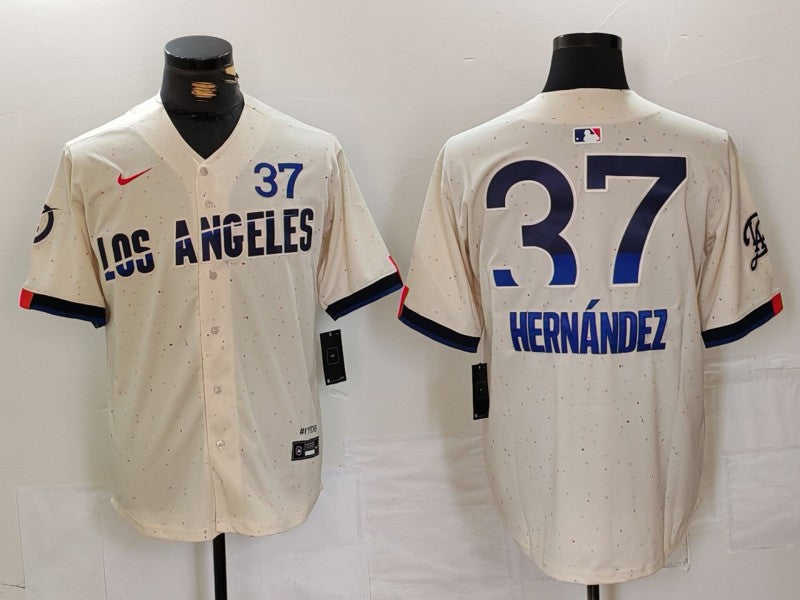 Men’s Los Angeles Dodgers Teoscar Hernandez #37 Cream 2024 City Connect Limited Jersey