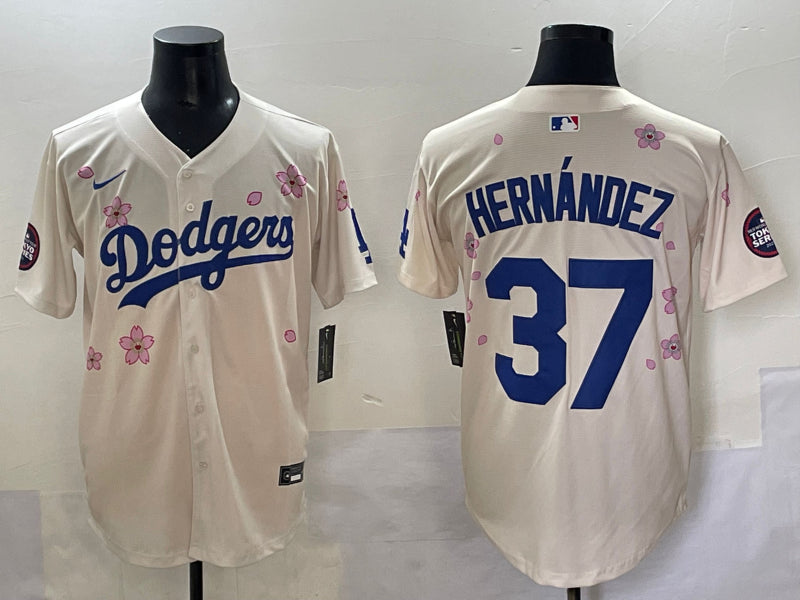 Men’s Los Angeles Dodgers Teoscar Hernandez #37 Cream Limited Jersey