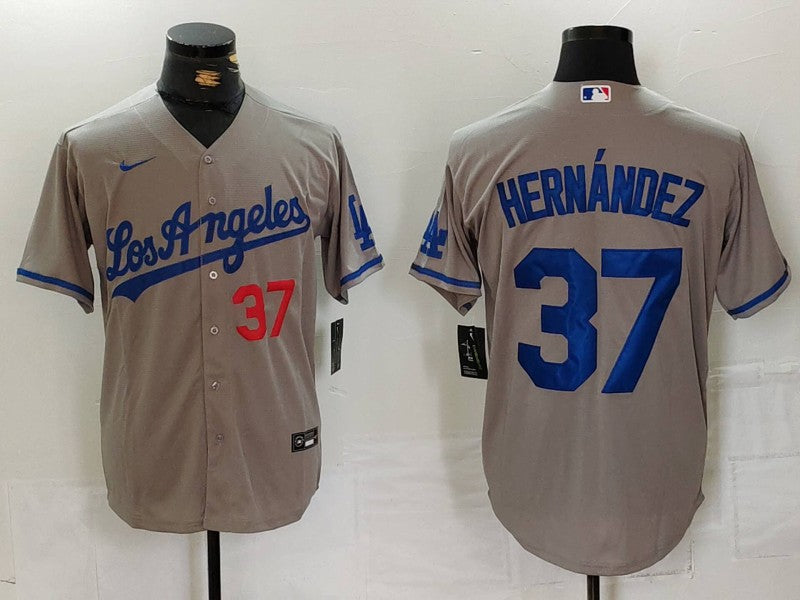 Men’s Los Angeles Dodgers Teoscar Hernandez #37 Gray Jersey