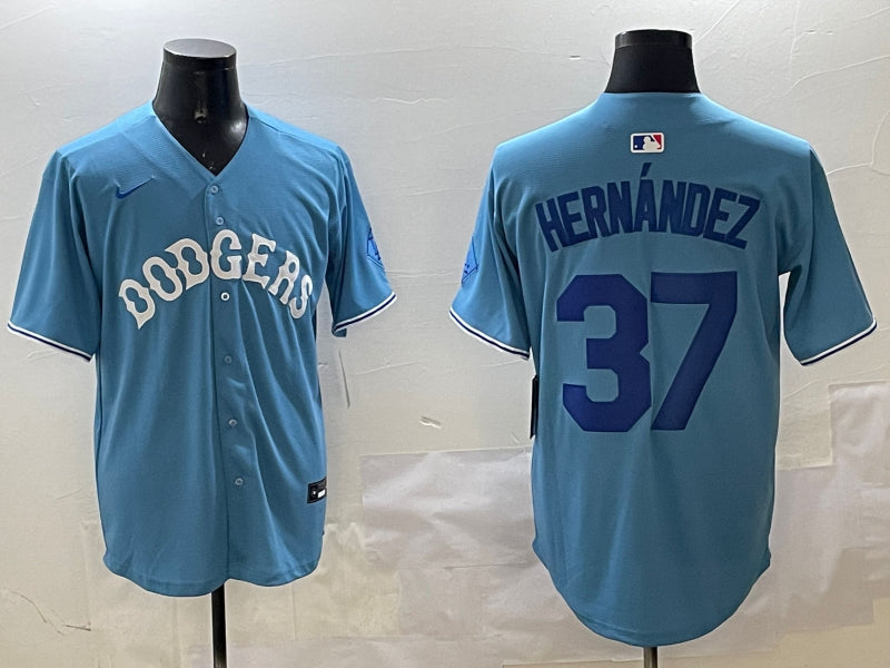Men’s Los Angeles Dodgers Teoscar Hernandez #37 Light Blue Jersey