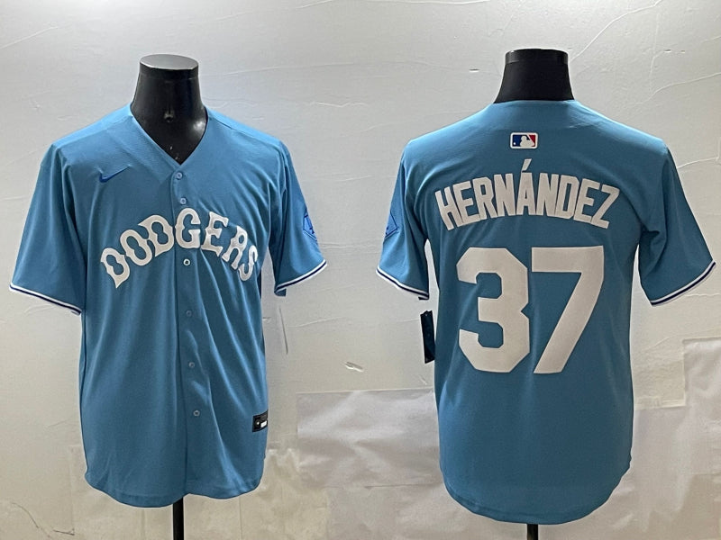 Men’s Los Angeles Dodgers Teoscar Hernandez #37 Light Blue Limited Jersey