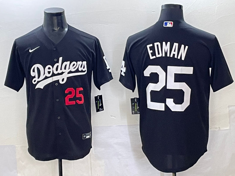 Men’s Los Angeles Dodgers Tommy Edman #25 Black Alternate Jersey