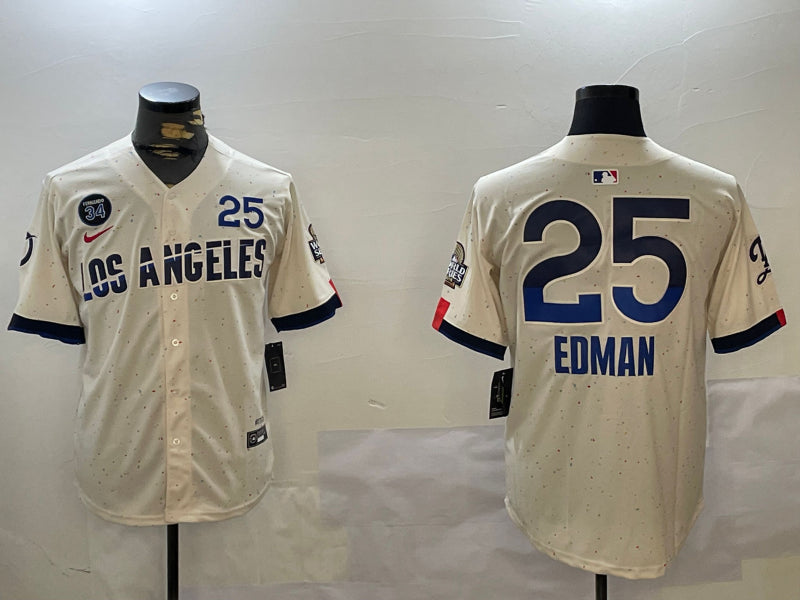 Men’s Los Angeles Dodgers Tommy Edman #25 Cream 2024 City Connect Limited Jersey