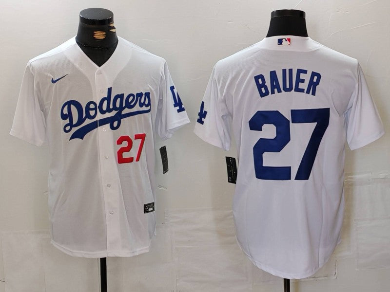 Men’s Los Angeles Dodgers Trevor Bauer #27 White Baseball Jersey
