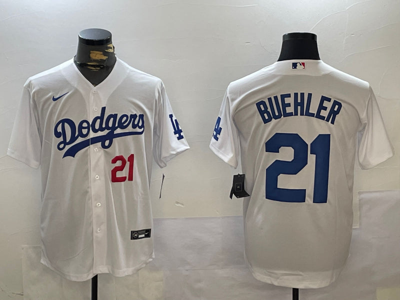 Men’s Los Angeles Dodgers Walker Buehler #21 White Baseball Jersey