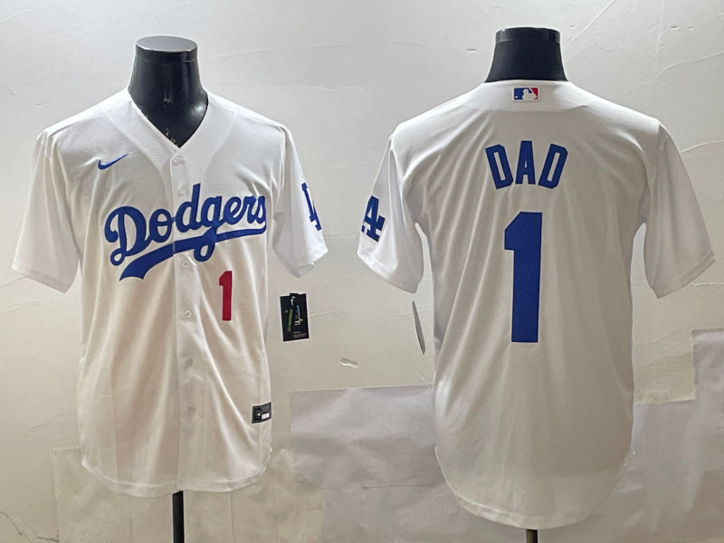 Men’s Los Angeles Dodgers White #1 Dad Home Jersey