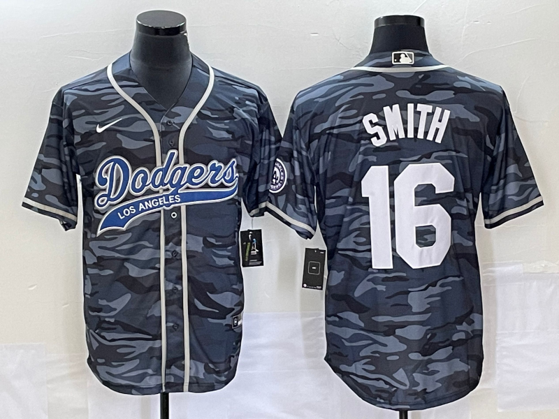 Men’s Los Angeles Dodgers Will Smith #16 Grey Camouflage Jersey Joint Edition