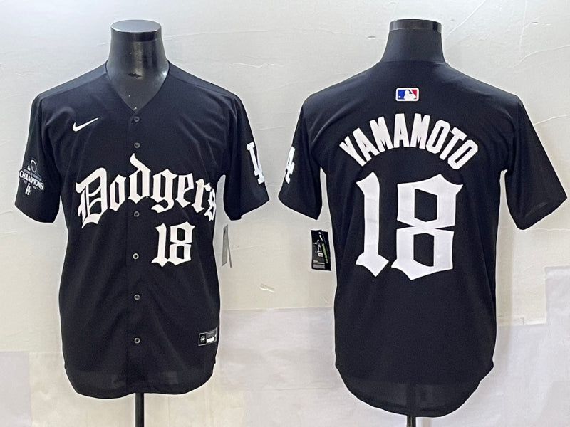 Men’s Los Angeles Dodgers Yoshinobu Yamamoto #18 Black Alternate Jersey