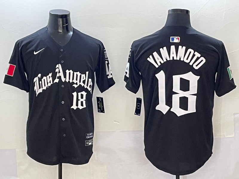 Men’s Los Angeles Dodgers Yoshinobu Yamamoto #18 Black Team Jersey