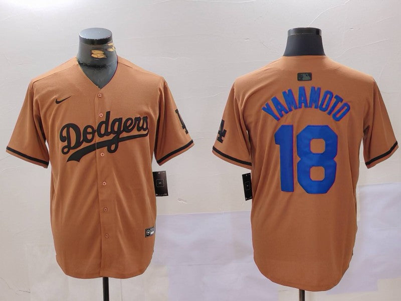 Men’s Los Angeles Dodgers Yoshinobu Yamamoto #18 Brown Jersey
