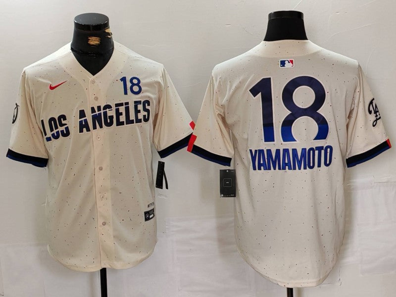 Men’s Los Angeles Dodgers Yoshinobu Yamamoto #18 Cream 2024 City Connect Limited Jersey