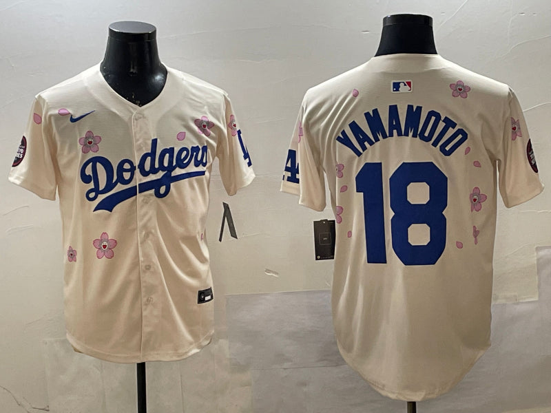 Men’s Los Angeles Dodgers Yoshinobu Yamamoto #18 Cream Jersey