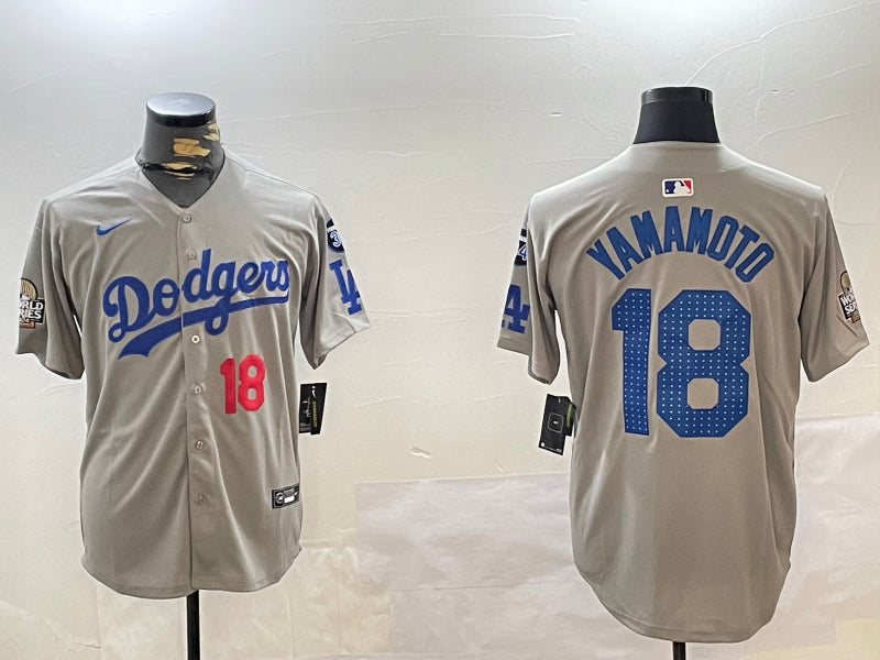 Men’s Los Angeles Dodgers Yoshinobu Yamamoto #18 Gray Jersey