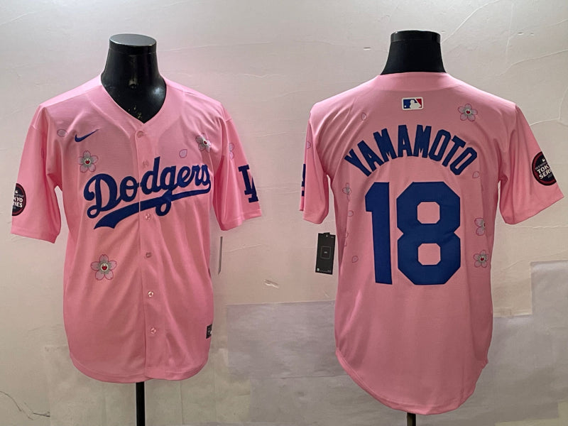 Men’s Los Angeles Dodgers Yoshinobu Yamamoto #18 Pink Alternate Jersey