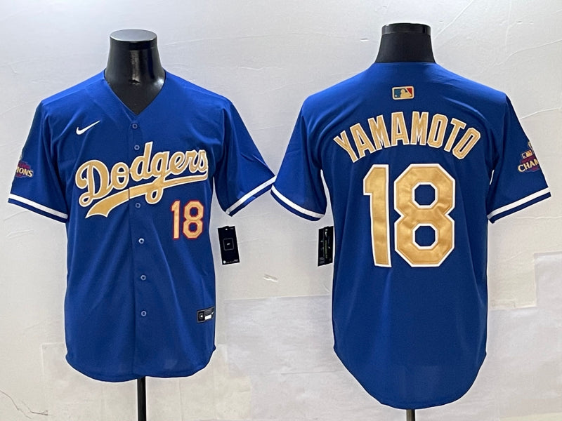 Men’s Los Angeles Dodgers Yoshinobu Yamamoto #18 Royal 2025 Gold Collection Limited Jersey