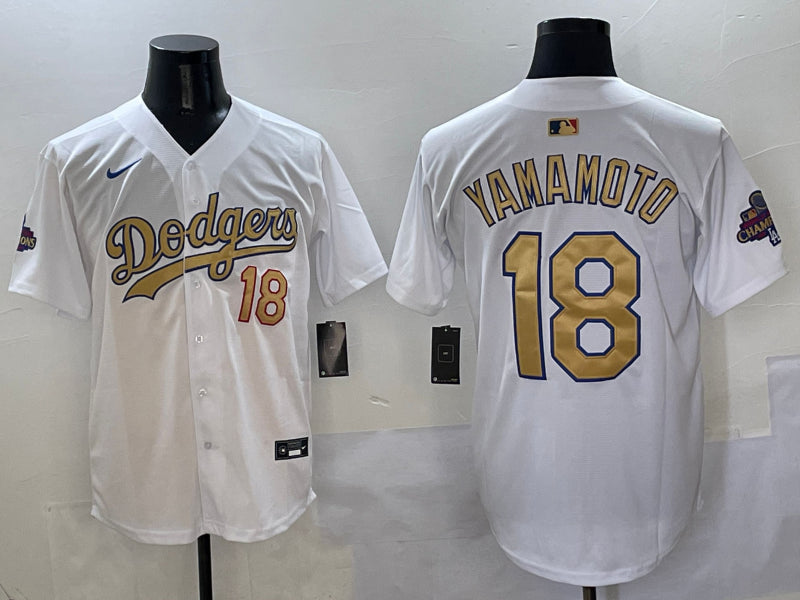 Men’s Los Angeles Dodgers Yoshinobu Yamamoto #18 White 2025 Gold Collection Limited Jersey
